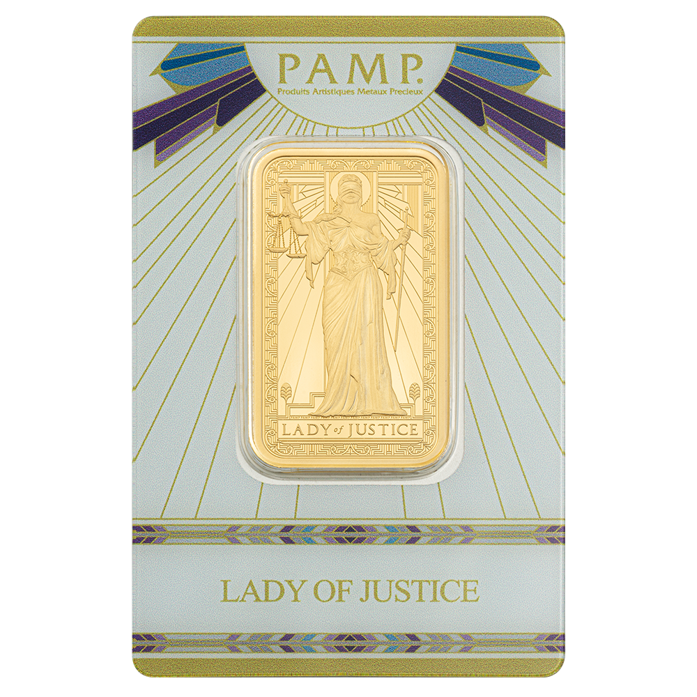 Lady of Justice 1oz Gold Bar