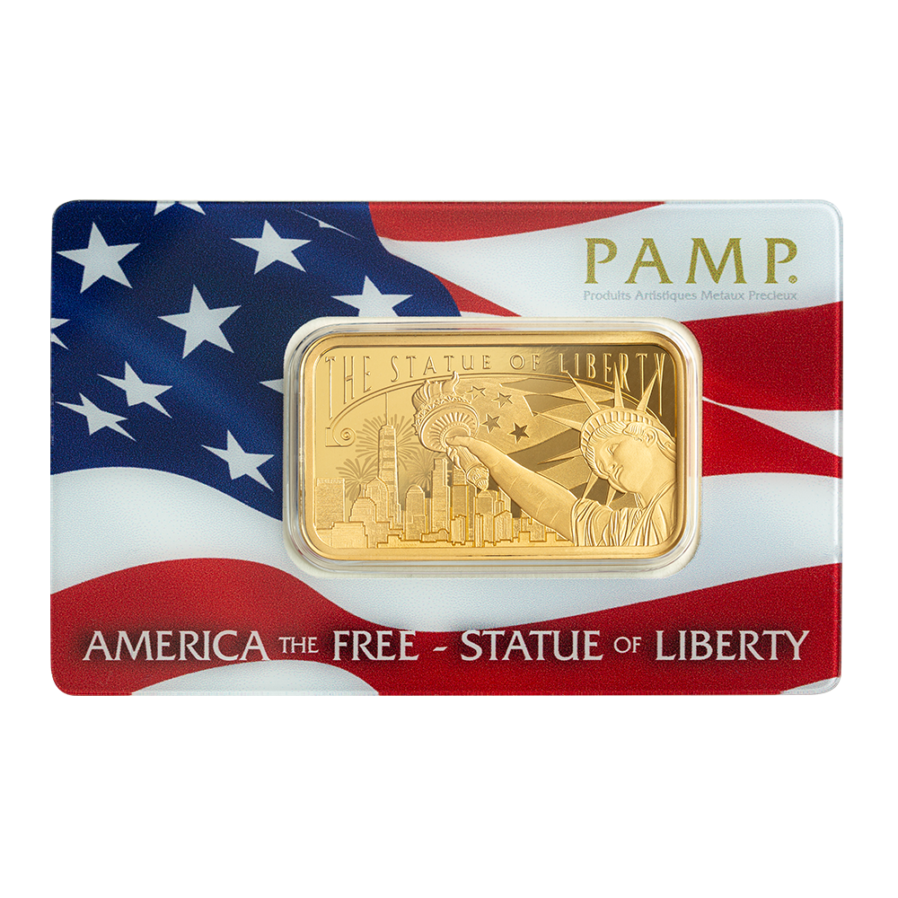 America the Free; Statue of Liberty Gold Minted Bar – 1oz
