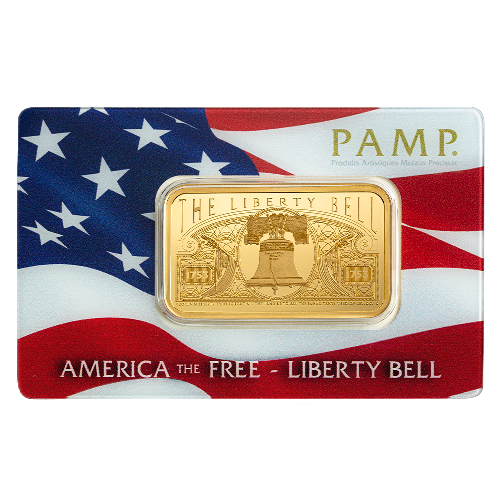 America the Free; Liberty Bell Gold Minted Bar – 1oz