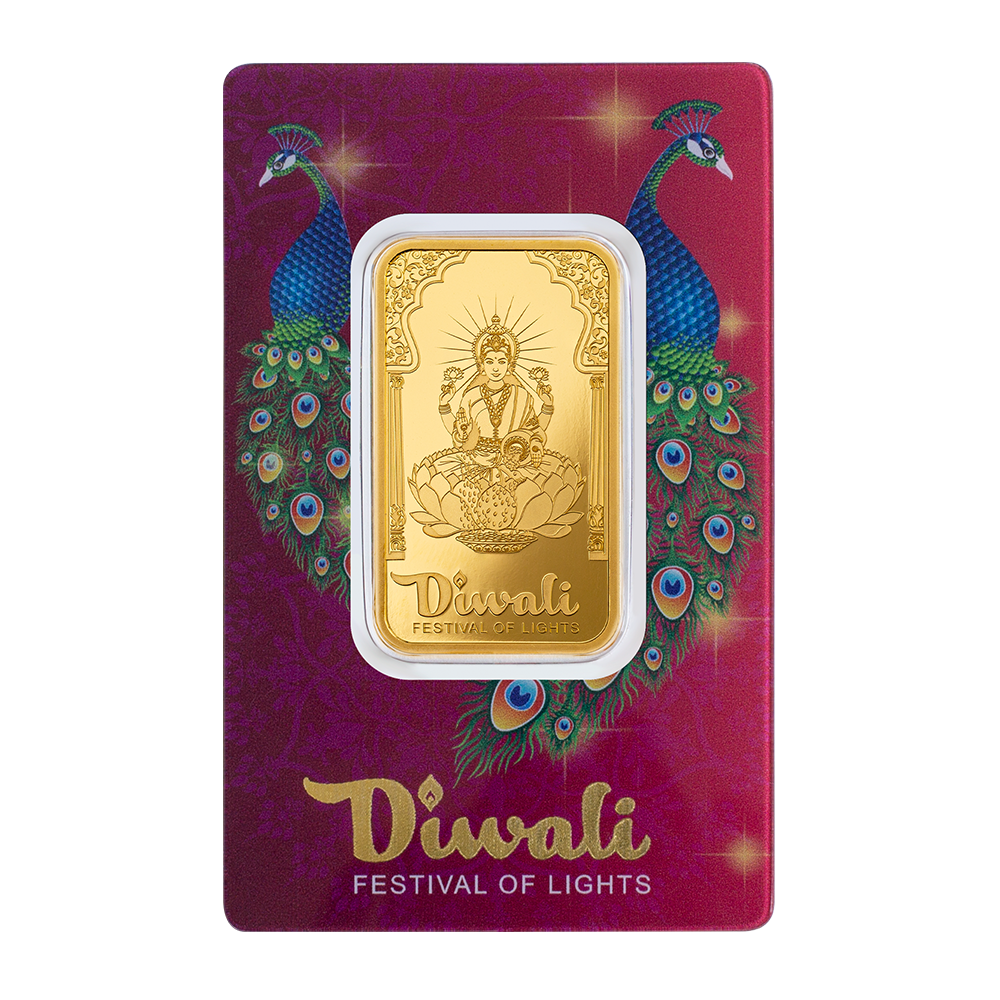2024 Diwali Lakshmi & Peacocks Gold Minted Bar – 1oz