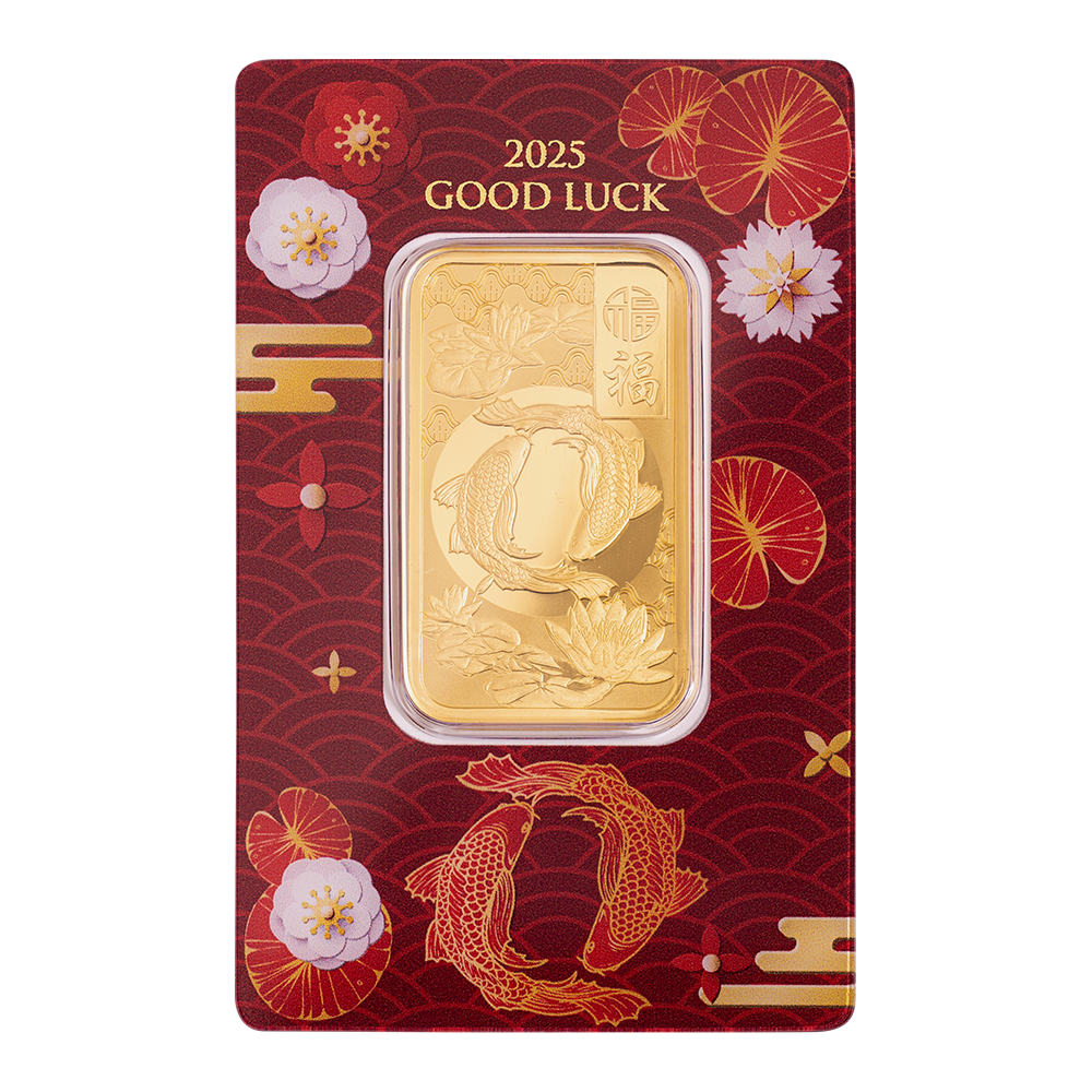 Good Luck Koi Fish Gold Minted Bar – 1oz