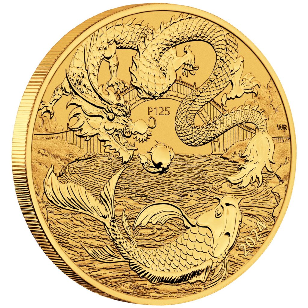 Chinese Myths and Legends Dragon and Koi 2024 1oz Gold Bullion Coin
