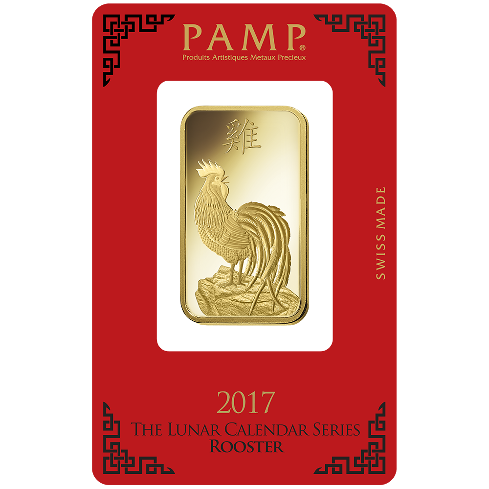 Lunar Rooster Gold Minted Bar – 1oz