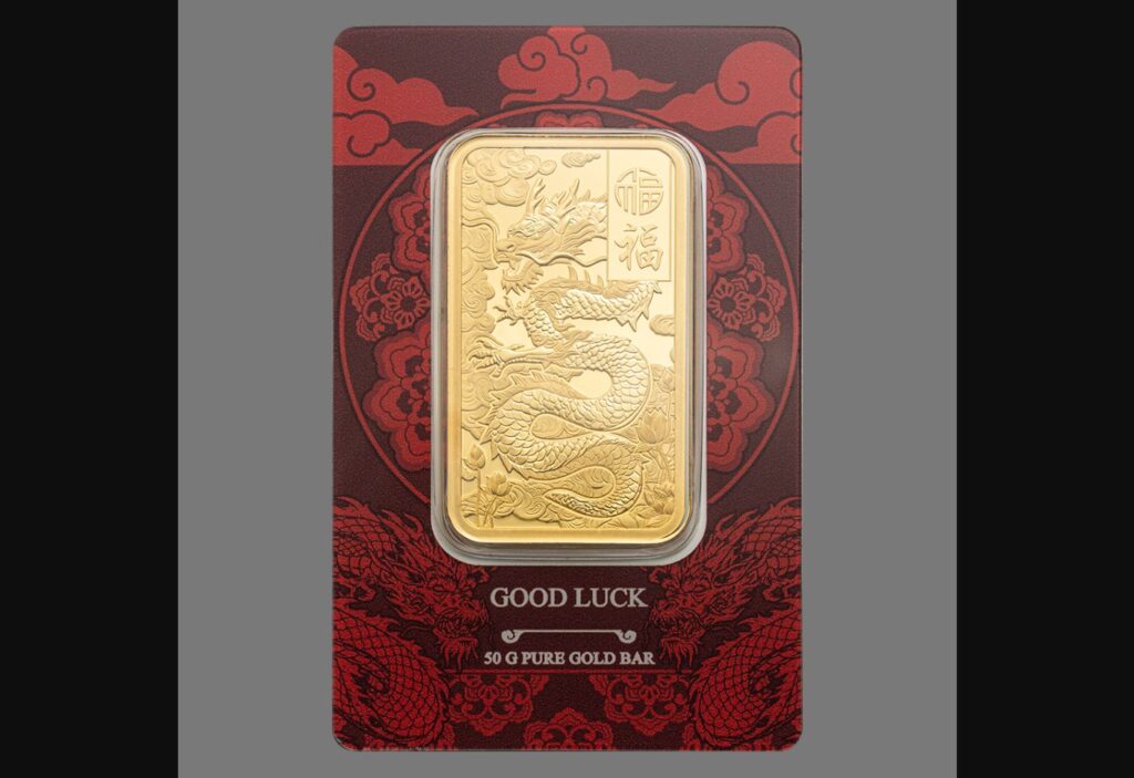 Good Luck Yellow Dragon 50g Gold Bar