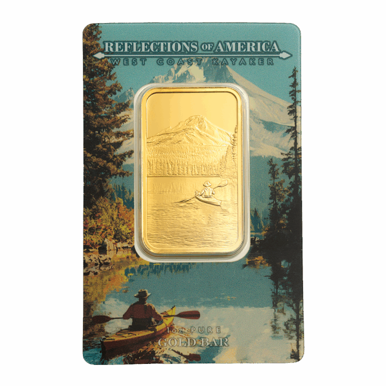 1oz Pure Gold Bar Reflections of America West Coast Kayaker