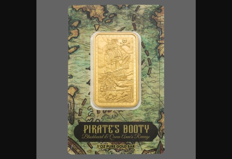 1oz Pure Gold Bar Pirate’s Booty Blackbeard & Queen Anne’s Revenge