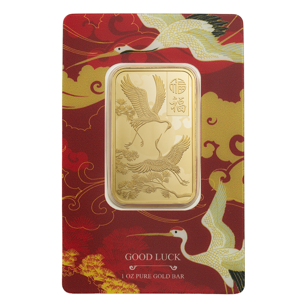 1oz Pure Gold Bar Good Luck Cranes