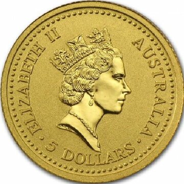 1989-1990 5 Dollars – Elizabeth II (3rd Portrait – Red Kangaroo – Gold Bullion Coin)