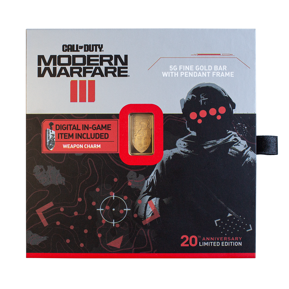 Call of Duty®: Modern Warfare® III 5g gold bar with pendant frame & bonus in-game weapon charm