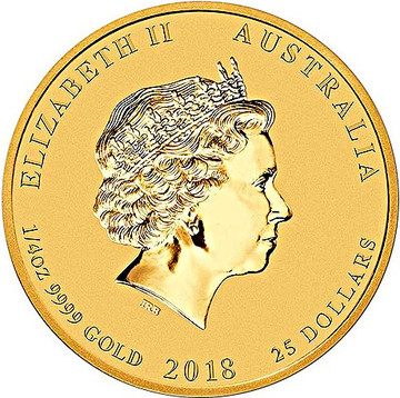 2018 25 Dollars – Elizabeth II (4th Portrait – Year of the Dog – Gold Bullion Coin)