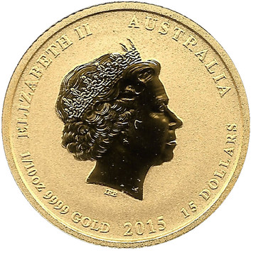 2015 15 Dollars – Elizabeth II (4th Portrait – Year of the Goat – Gold Bullion Coin)