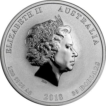 30 Dollars – Elizabeth II (4th Portrait – Year of the Dog – Silver Bullion Coin)