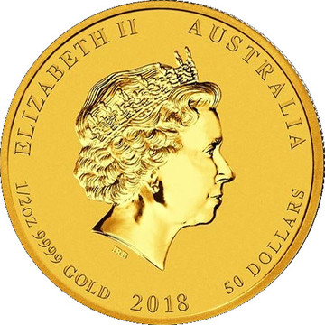 2018 50 Dollars – Elizabeth II (4th Portrait – Year of the Dog – Gold Bullion Coin)
