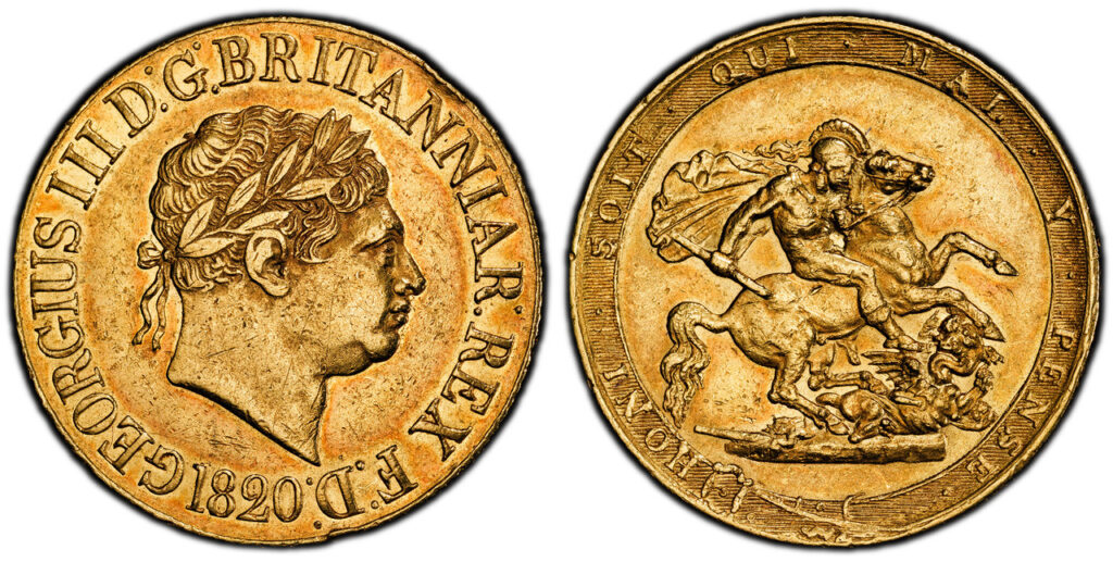 1820 George III Five Gold Sovereign Coin