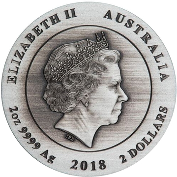 2 Dollars – Elizabeth II (4th Portrait – Kookaburra – Silver Antiqued – High Relief)