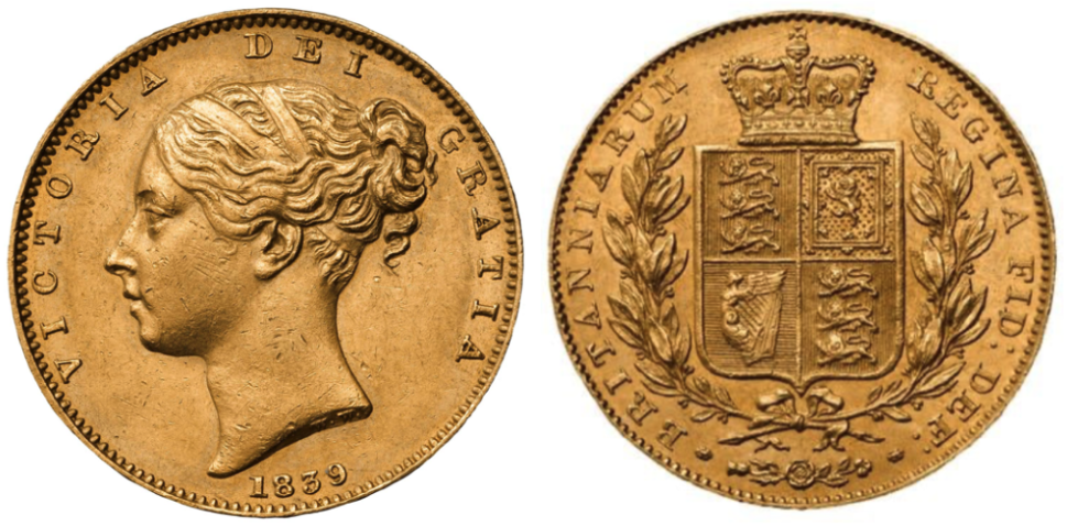 1839 Victoria Full Gold Sovereign Coin