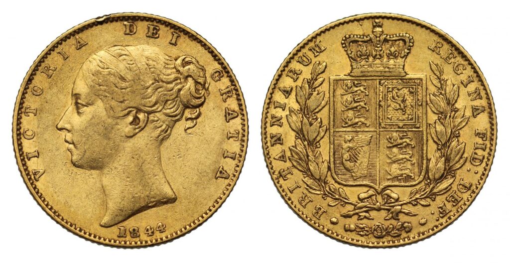 1844 Victoria Full Gold Sovereign Coin