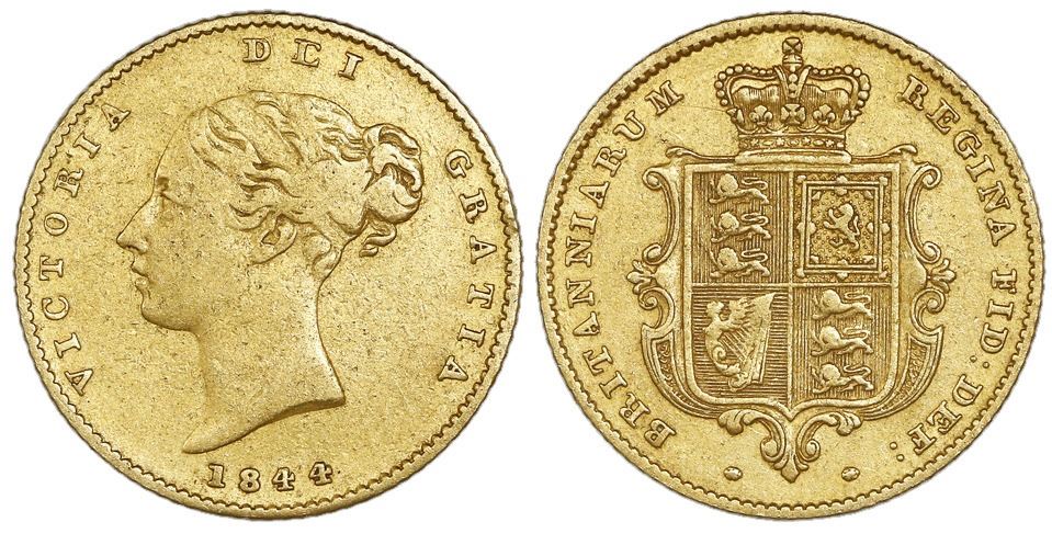 1844 Victoria Half Gold Sovereign Coin