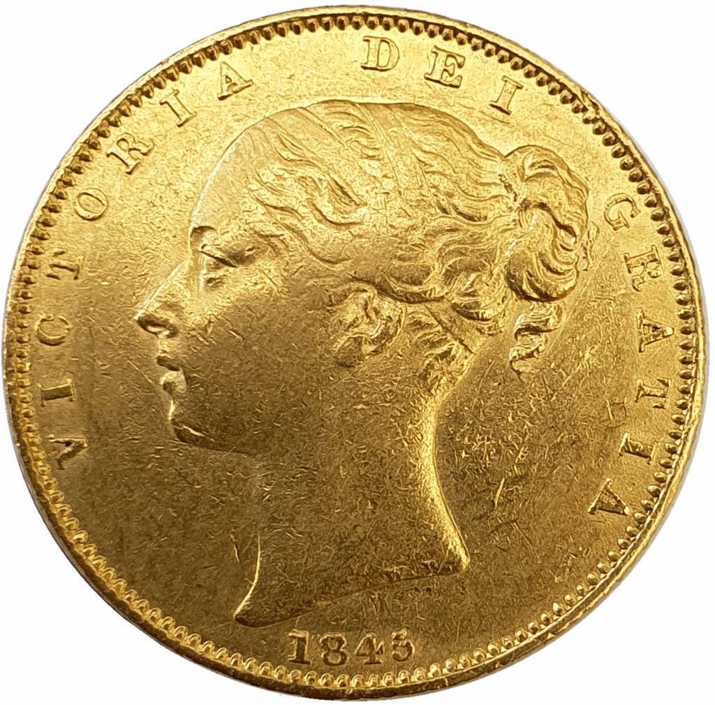 1845 Victoria Full Gold Sovereign Coin
