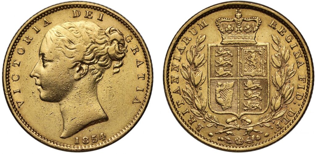 1854 Victoria Half Gold Sovereign Coin