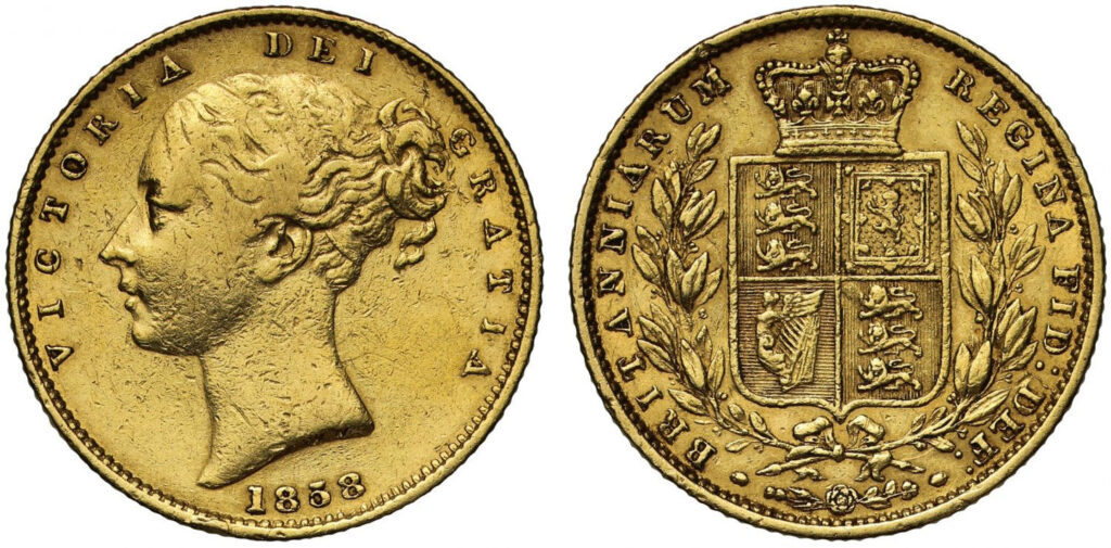1858 Victoria Full Gold Sovereign Coin