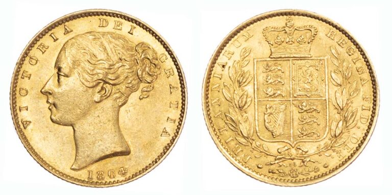 1864 Victoria Full Gold Sovereign Coin