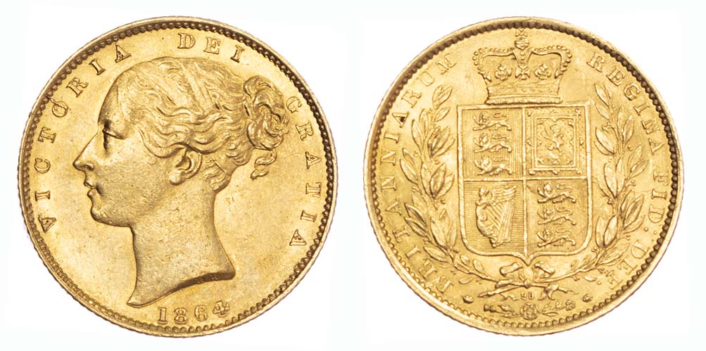 1864 Victoria Full Gold Sovereign Coin