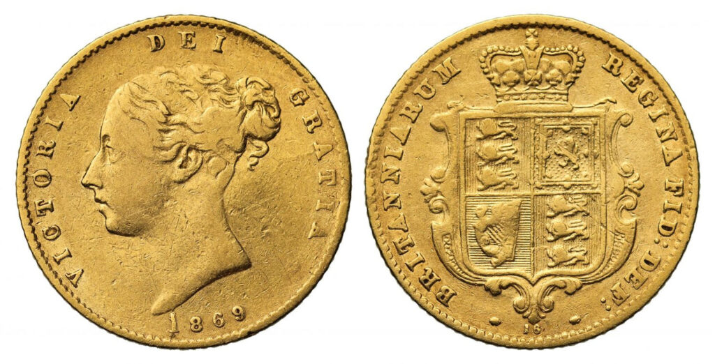 1869 Victoria Half Gold Sovereign Coin