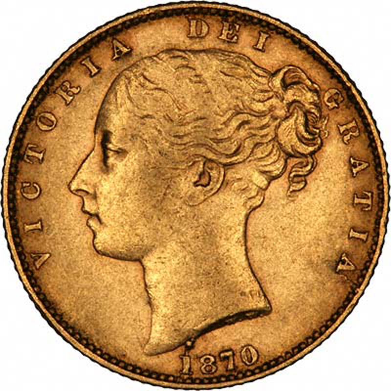 1870 Victoria Full Gold Sovereign Coin