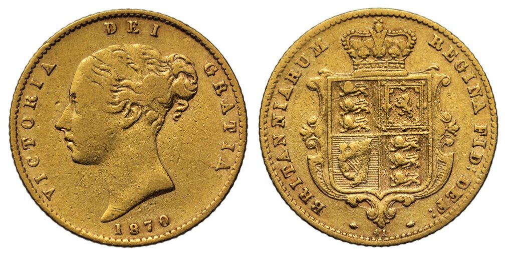 1870 Victoria Half Gold Sovereign Coin