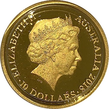 2018 10 Dollars – Elizabeth II (4th Portrait – Year of the Dog – Gold Proof)