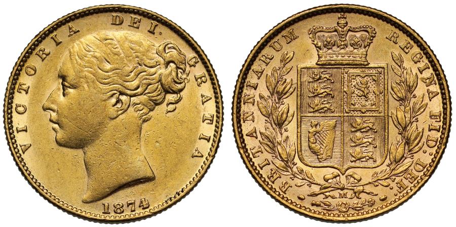 1874 Victoria Full Gold Sovereign Coin