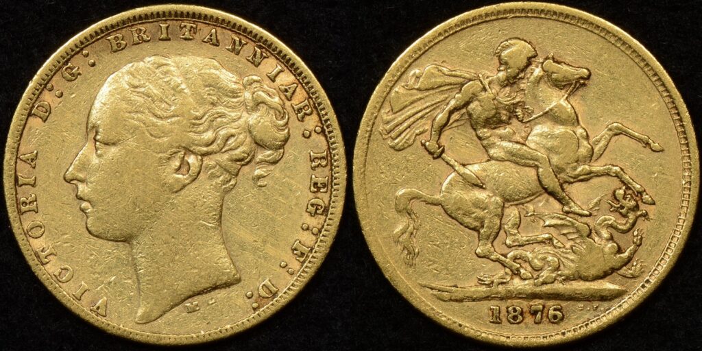 1876 Victoria Full Gold Sovereign Coin