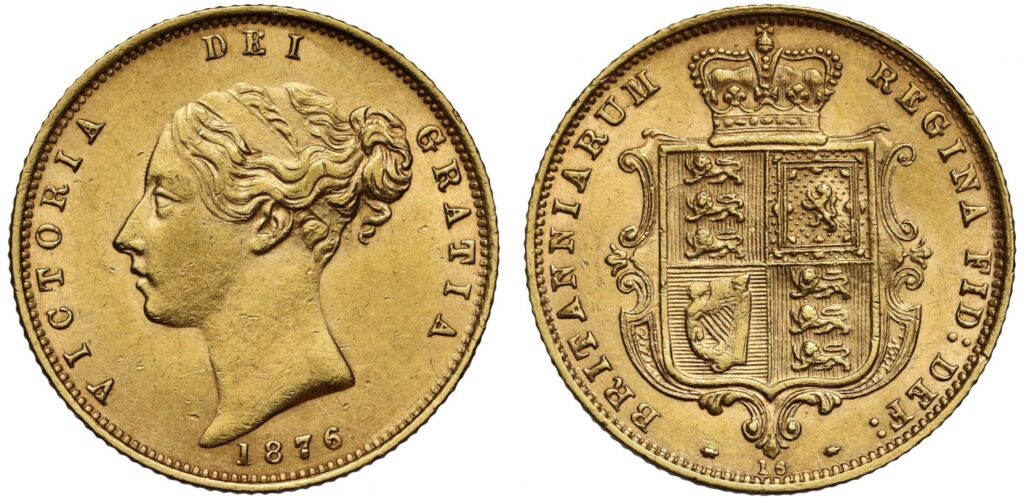 1876 Victoria Half Gold Sovereign Coin