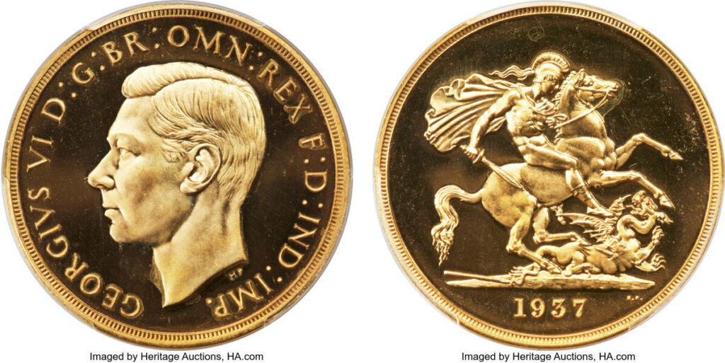 1937 George VI Five Gold Sovereign Coin