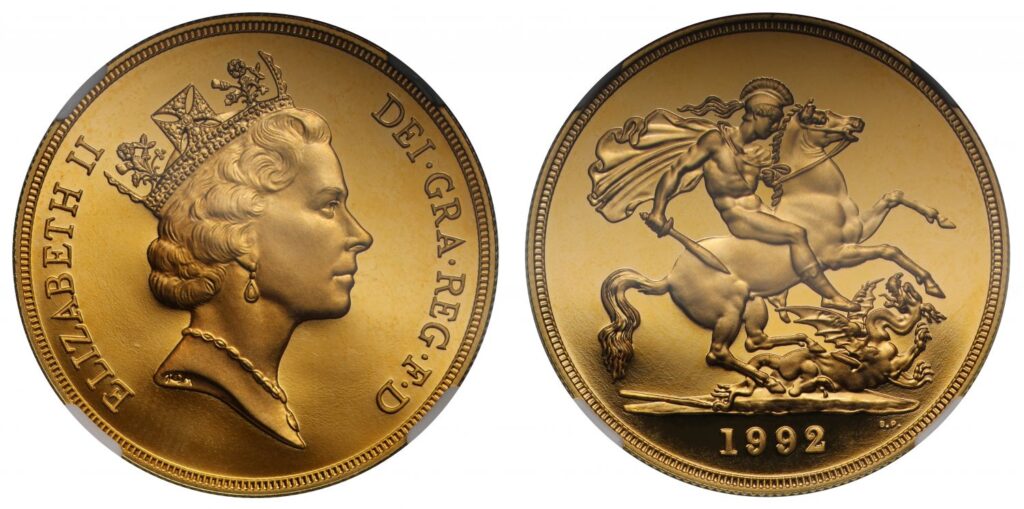 1992 Elizabeth II Five Gold Sovereign Coin