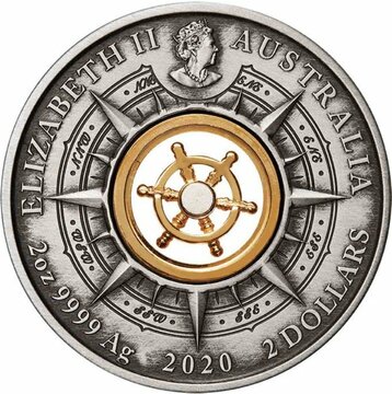 2 Dollars – Elizabeth II (6th Portrait – Voyage of Discovery – Silver Antique)