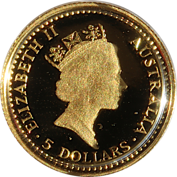 1990-1991 5 Dollars – Elizabeth II (3rd Portrait – Grey Kangaroo – Gold Bullion Coin)