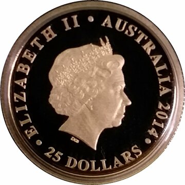 2014 25 Dollars – Elizabeth II (4th Portrait – Australian Kangaroo 25th Anniversary Gold Proof)