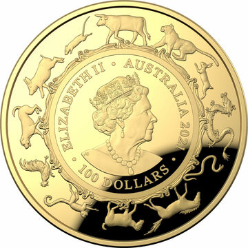 2021 100 Dollars – Elizabeth II (6th Portrait – Year of the Ox; Domed – Gold Proof)