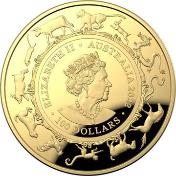 2022 100 Dollars – Elizabeth II (6th Portrait – Year of the Tiger; Domed – Gold Proof)