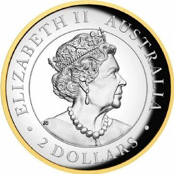2 Dollars – Elizabeth II (6th Portrait – Australian Kookaburra – Silver Proof Gilded)