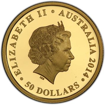 2014 50 Dollars – Elizabeth II (4th Portrait – Australian Kangaroo 25th Anniversary Gold Proof)