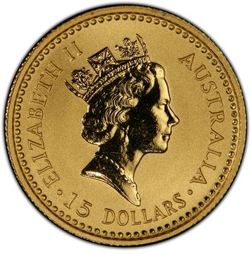 1990-1991 15 Dollars – Elizabeth II (3rd Portrait – Grey Kangaroo – Gold Bullion Coin)