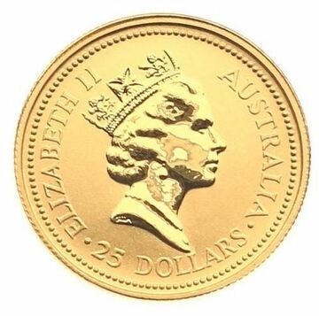 1991-1992 25 Dollars – Elizabeth II (3rd Portrait – Australian Nugget – Gold Bullion Coin)