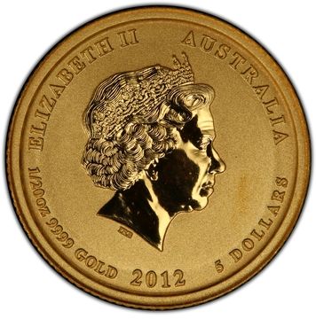 2012 5 Dollars – Elizabeth II (4th Portrait – Year of the Dragon – Gold Bullion Coin)