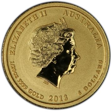 2013 5 Dollars – Elizabeth II (4th Portrait – Year of the Snake – Gold Bullion Coin)