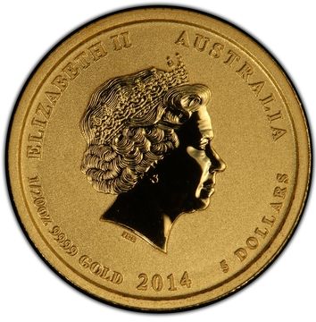2014 5 Dollars – Elizabeth II (4th Portrait – Year of the Horse – Gold Bullion Coin)