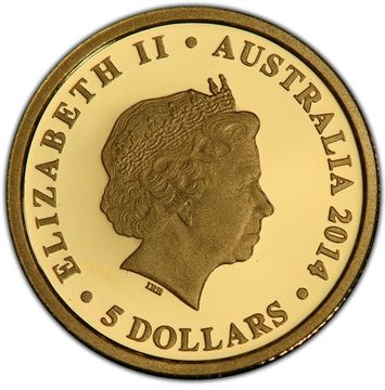 2014 5 Dollars – Elizabeth II (4th Portrait – Red Kangaroo – 25th Anniversary Gold Proof)