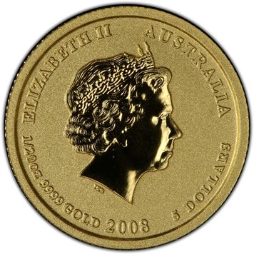 2008 5 Dollars – Elizabeth II (4th Portrait – Year of the Mouse – Gold Bullion Coin)